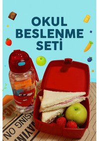 Resim Renetto T-850 Okul Beslenme Seti Kırmızı Araba Desenli Kırmızı 