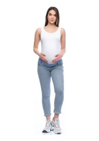 Resim Busa Hamile Çizgili Alt Karın Destekli Mom Fit Kot Pantolon Mavi-mavi 