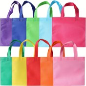 Resim 10 adet Canlı Renkli Dokumasız Kumaş Hediye Çantaları 20.32x20.32 cm Saplı - Doğum Günü Partileri & İyilikler için Mükemmel, Yüksek Kalite 