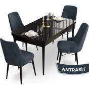 Resim Canisa Concept Ahu Serisi 80 x 132 cm Açılabilir Siyah Mermer Desen Mutfak Masa Takımı 4 Sandalye 