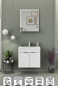 Resim BIANI Fix Arya 65 Cm Banyo Dolabı,Seramik Lavabolu,Aynalı,Lavabo Dahil,Mdf,Mat Beyaz 