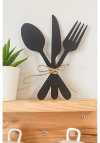 Resim 3'lü Dekoratif Ahşap Çatal-kaşık-bıçak Seti Mutfak, Kahve Köşesi, Dolap, Raf, Askı Süsü 19 Cm 