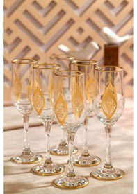Resim Yaprak Desenli Cam Şampanya Bardağı 6'lı Set 