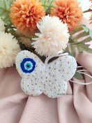 Resim Sewille Design Hand Made Punch İşlemeli Simli Nazar Boncuklu Beyaz Kelebek Araba Ayna Süsü 