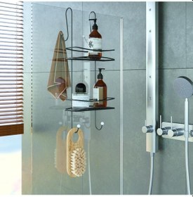 Resim Teknotel Asmalı 3Kat Banyo Duşakabin Duş Rafı Mat Siyah Bk065 Çok Renkli 