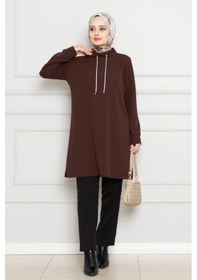 Resim Sevitli Dik Yaka Tunik-kahverengi-4455 Kahverengi 