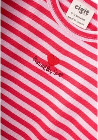 Resim Çizgili Triko Kız Bebek Takım 0-3 Yaş Pudra Mercan Çizgili Pudra 