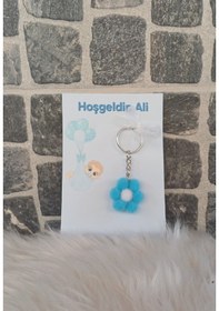 Resim Bebek Hediyelik Anahtarlık - 15 Adet- Bebek Hatırası Mavi 