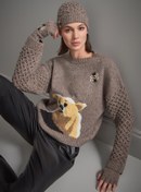 Resim El İşleme Arı Figürlü Gri Triko Kazak 