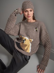 Resim El İşleme Arı Figürlü Gri Triko Kazak 