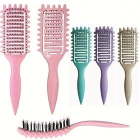 Resim 1 adet Kıvır Tanımlama Fırçası - Havalı Kauçuk Kıllı ve ABS Saplı, Çok Renkli (Pembe/Kırmızı/Siyah/Mor/Yeşil) Dökülmesi ve Stillemesi İçin, Tüm Saç Tipleri İçin Uygun, Kıvır Tanımlama Fırçası, Saç Stillemesi Aracı, Dayanıklı Saç Fırçası 