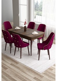 Resim Canisa Tia Serisi Açılabilir Mdf Mutfak Masası Takımı Barok Desen Masa 6 Mürdüm Sandalye Masa Barok Ahşap Desen Sandalye Mürdüm 