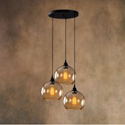 Resim KUZENLER Siyah Metal Kasa 3’lü Sarkıt Bal Cam Modern Avize 