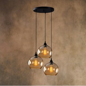 Resim KUZENLER Siyah Metal Kasa 3’lü Sarkıt Bal Cam Modern Avize 