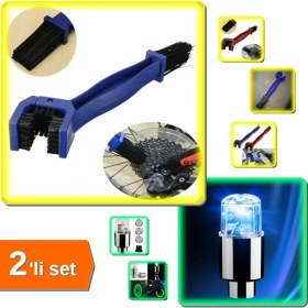 Resim Motosiklet ve Bisiklet Zincir Temizleme Fırçası Seti + Işıklı Sibop Kapağı 2li Paket | UY7KQZ 