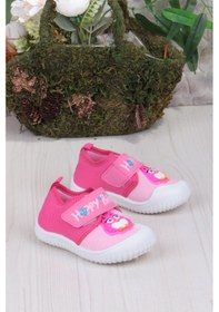 Resim Fort 3356 Gz Kuş Figürlü Anaokulu Kreş Ev Kız Çocuk Keten Panduf Ayakkabı Fuşya 