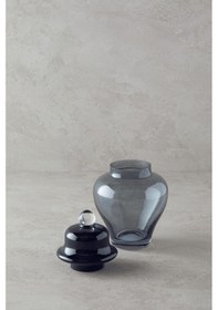 Resim Dekoratif Dumanlı Gri Cam Kavanoz - Cam Kapaklı Küp Şekerlik Gri 