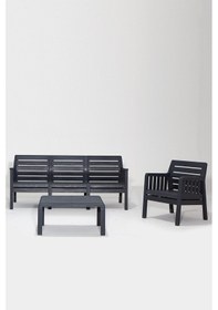 Resim Lara Mindersiz / 3 1 S Bahçe Takımı Balkon - Bahçe - Teras Mobilyası / Antrasit Gri 