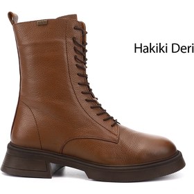 Resim GÖNDERİ(R) Kadın Taba Floter Fermuarlı Kalın Taban Hakiki Deri Postal Bot 