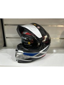 Resim KASK CRN FS-867 MAT SİLVER/BLYE/RED GÜNEŞ VİZÖRLÜ 
