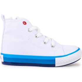 Resim Kiko Kids Tinna Bağcıklı Erkek Çocuk Boğazlı Keten Spor Ayakkabı Beyaz - Mavi 