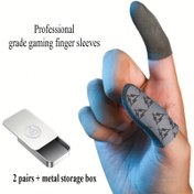 Resim 2 Çift Profesyonel Sınıf Oyun Parmak Kılıfları - Kaymaz, Ter Korumalı, Metal Depolama Kutusu ile Ultra İnce Polyester Parmak Kapakları, Mobil Oyunlar için İdeal, Oyun Aksesuarları|Şık Parmak Kılıfı|Dayanıklı Parmak Kılıfı 