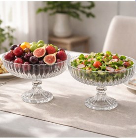 Resim Selen Concept Linea Damla Model Ayaklı El Yapımı Cam Salata Ve Meyve Kasesi 2'li Set Şeffaf 