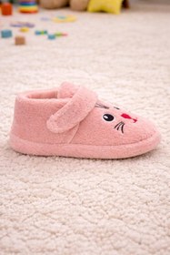 Resim Büşra Sultan Ayakkabı & Çanta Bebek Pembe Hayvan Kedi Figürlü Çocuk Panduf Kaydırmaz Taban Anaokulu Kreş Ev Ayakkabısı 