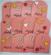 Resim Ahşap 12 Aylık Bebek Fotoğraf Kartları 12 Li Pembe Kız 