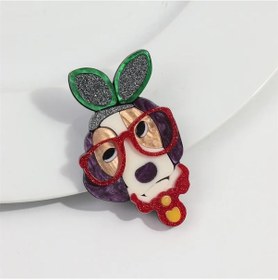 Resim Fishsheep Sevimli Köpek Broşu - Bulldog Şapkalı Gözlüklü Kadın Aksesuarı Gümüş Kaplama 