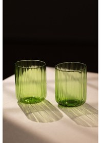 Resim Rakle Flower El Yapımı Kendinden Renkli 2'li Su Bardağı Seti Yeşil 450 Cc Renkli 