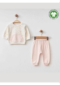 Resim Kız Bebek Tavşan Baskılı Organik Eşofman Takım-15486 Pudra 