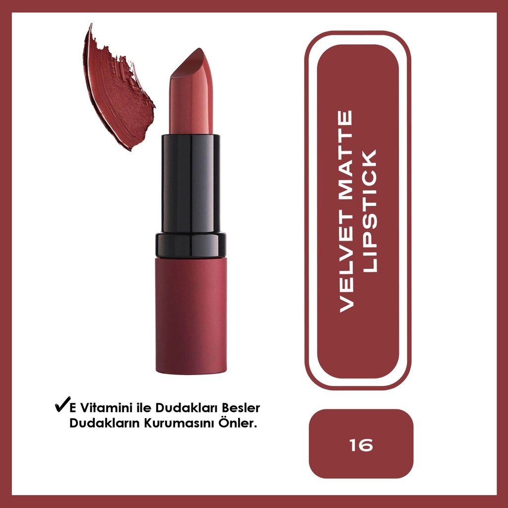 Velvet Matte Lipstick No: 16 - Yoğun Pigmentli Kadifemsi Mat Ruj Çok Renkli Fiyatı ve Özelliklerı - Badem