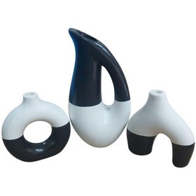 Resim Siyah Beyaz 3'lü Vazo Seti 