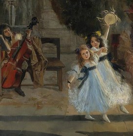 Resim An Evening’s Entertainment - by Josephine Flameng, 3d Printed with texture and brush strokes looks like original oil painting. - "9"x"13" in/24x35 / Floating Gold Frame 