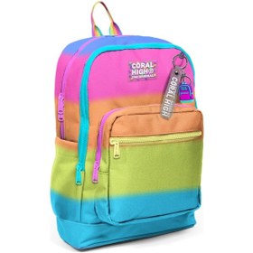 Resim Coral High Dört Bölmeli Kız Çocuk İlkokul 1-2-3-4. Sınıf Okul Sırt Çantası - Pembe Turuncu Renk Geçişli Çok Renkli 