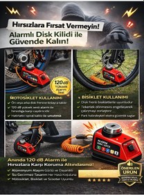 Resim 120db Motosiklet Disk Kilidi Alarmlı Işıklı 1.5m Hatırlatma Kablolu Alüminyum Alaşım Güvenlik Alarm Kırmızı - Siyah 