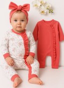 Resim Babydonat Çiçek Desenli Kız Bebek 4'lü Tulum Seti 