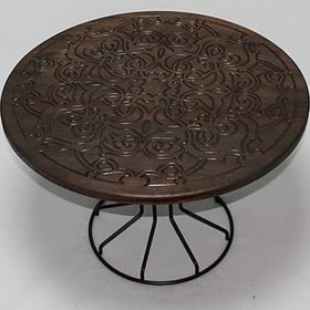 Resim Eskitme Ahşap Oymalı Yuvarlak Yan Sehpa 66x66x46 cm, 68978 