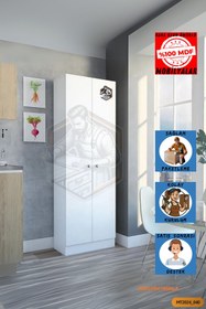 Resim Mobilyanı Tasarla Tamamı Mdf 2 Kapaklı 5 Raflı Beyaz Boy Kiler Dolabı/erzak Dolabı 