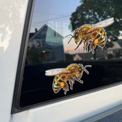 Resim Çift/2 adet arı çıkartması, arı su geçirmez vinil araba çıkartması, arı nazik, pastoral tarzı doğa çıkartması, bombus arısı, su şişesi çıkartması, telefon kılıfı, araba 