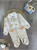 Resim Kaşkorse Esnek Papyonlu Ayıcık Figürlü Patikli Çıtçıtlı Erkek Bebek Tulum Kahve 