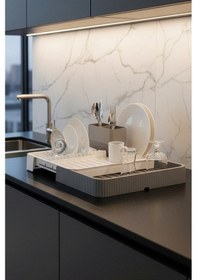 Resim Endy - Sürgülü Açılır Kapanır Bulaşıklık Plastik Sürgülü Bulaşık Sepeti Gri 