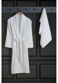 Resim Ruya Güpürlü Pamuklu 2 Parça Havlulu Bornoz Seti Krem 