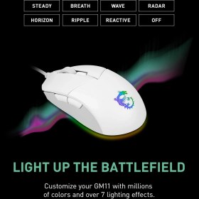 Resim Msı Clutch GM11 White Oyun Faresi, Kablolu, PAW-3325 Sensör, 400 - 5000 Dpı, 6 Tuş, Beyaz, Rgb Şerit 