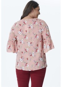 Resim Myline V Yaka Kolları Fırfırlı Bluz-332 Kırmızı 