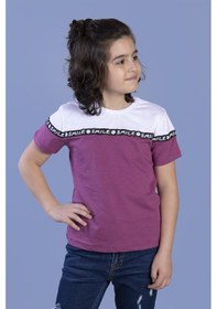 Resim Toontoy Kids Toontoy Erkek Çocuk Şeritli Garnili Tişört Mor 