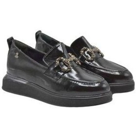 Resim Venüs 2451401k Kalın Taban Tokalı Loafer Deri Kadın Ayakkabı Siyah Rugan Siyah 