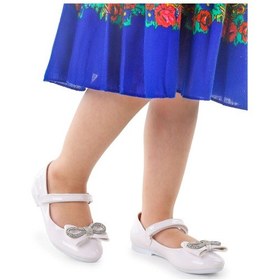 Resim Kiko Kids Papyon Taşlı Cırtlı Kız Çocuk Babet Ayakkabı 254 Rugan Beyaz 001 