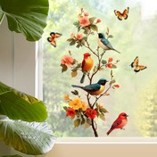 Resim Renkli 4 Çiçek Dalı Kuşları Kelebek Pencere Etiketleri Elektrostatik Etiketler Pencereler, Yatak Odaları, Oturma Odaları, Arka Duvarlar, Güzel Duvar Etiketleri 